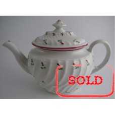 SOLD Coalport 'John Rose' Waisted Spiral Fluted Oval Teapot 'Red and Green Flower Sprig' Decoration, c1798 SOLD 